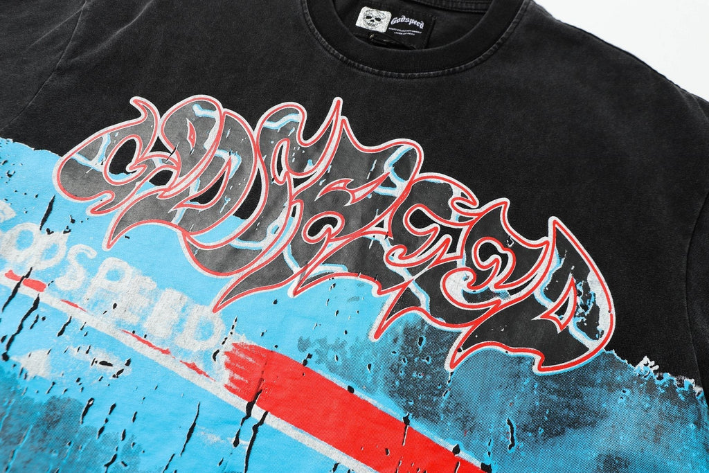 Godspeed Washed Black Rock Graphic T-Shirt — detail