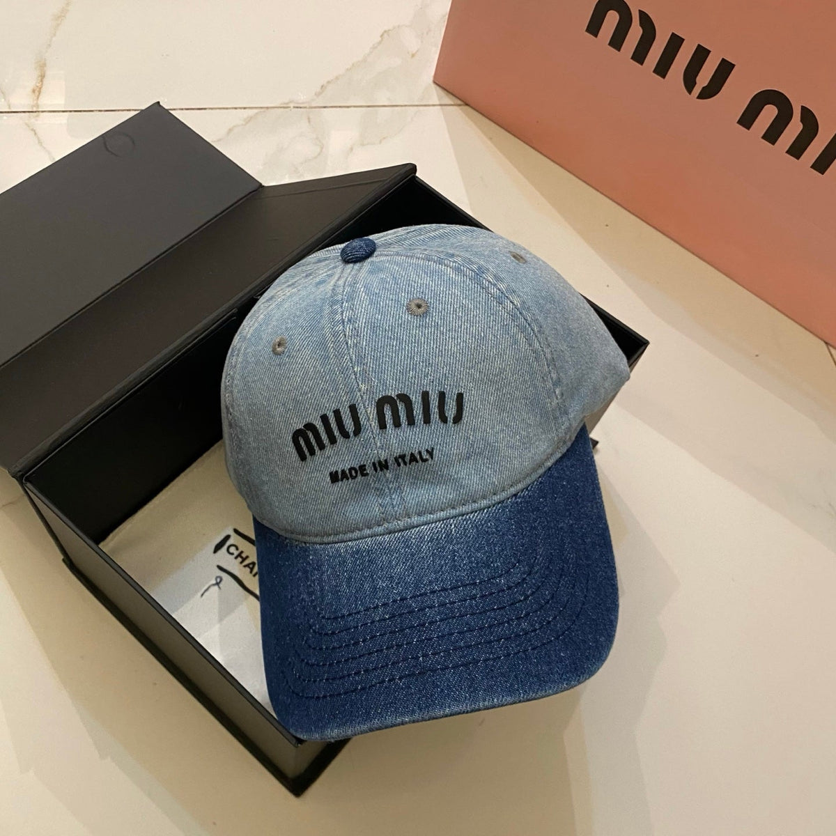 Miu Miu Distressed Washed Baseball Cap - Blue / Brown