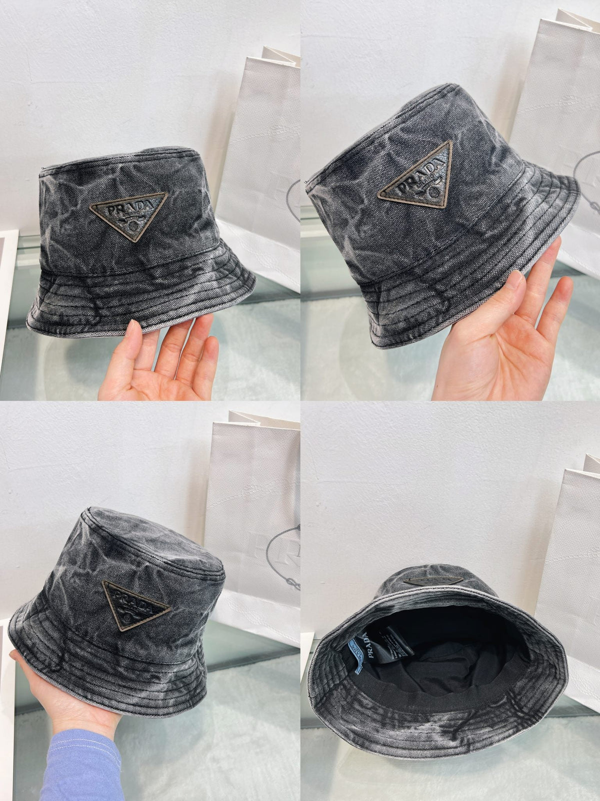 Prada Bucket Hat - Gray / Pink